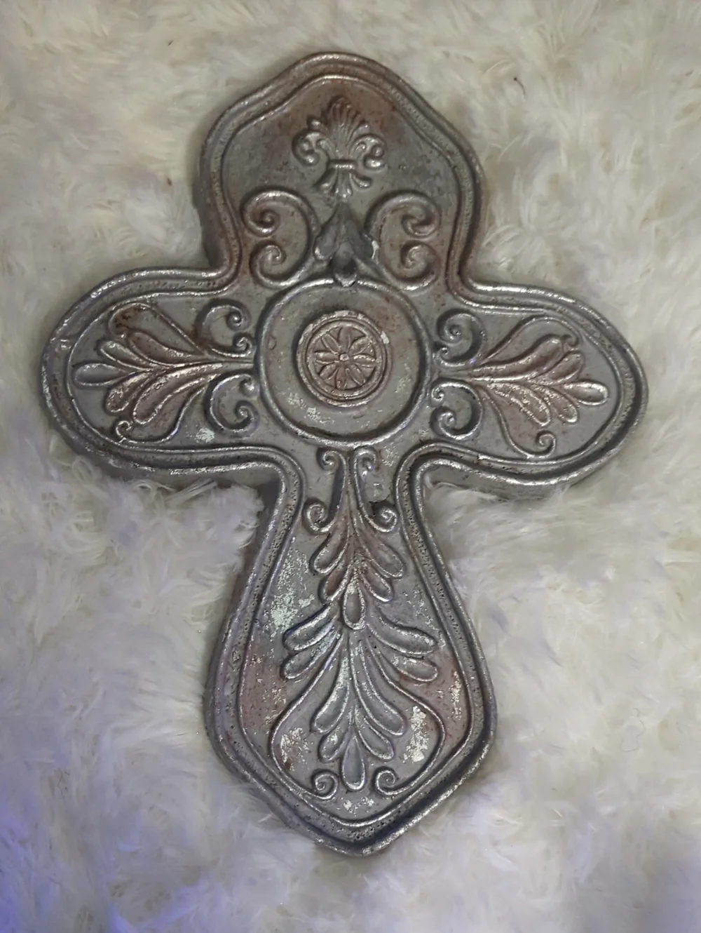 Distress Cross Decorative Silver Ornate  - Elegant Home Wall Decor Approx 11x9